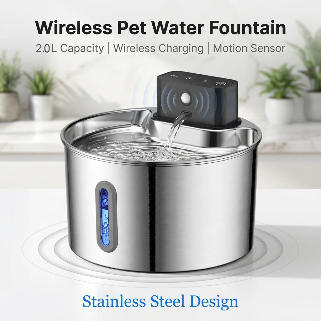 Stainless Steel Motion-Sensor Pet Water Fountain, 2L–2.2L
