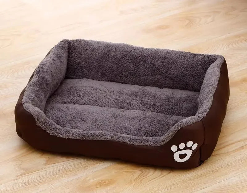 Plush-Lined Rectangular Pet Bed with Paw Detail