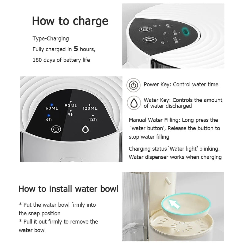 3L Rechargeable Pet Water Dispenser with Tilting Bowl