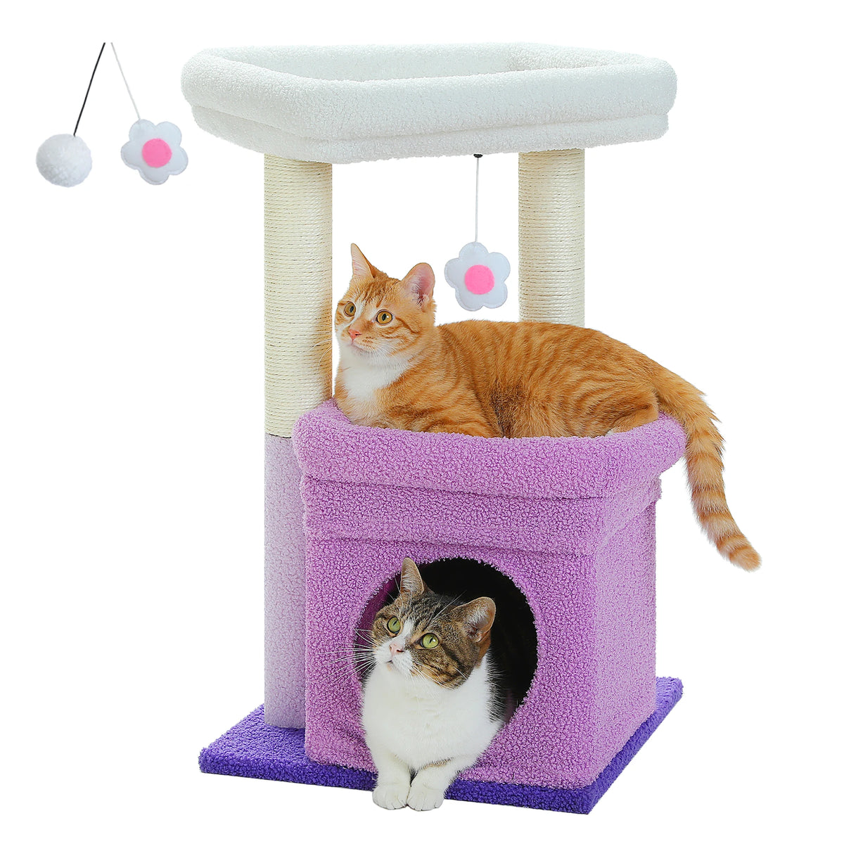 Compact Plush Cat Tower with Condo & Top Perch