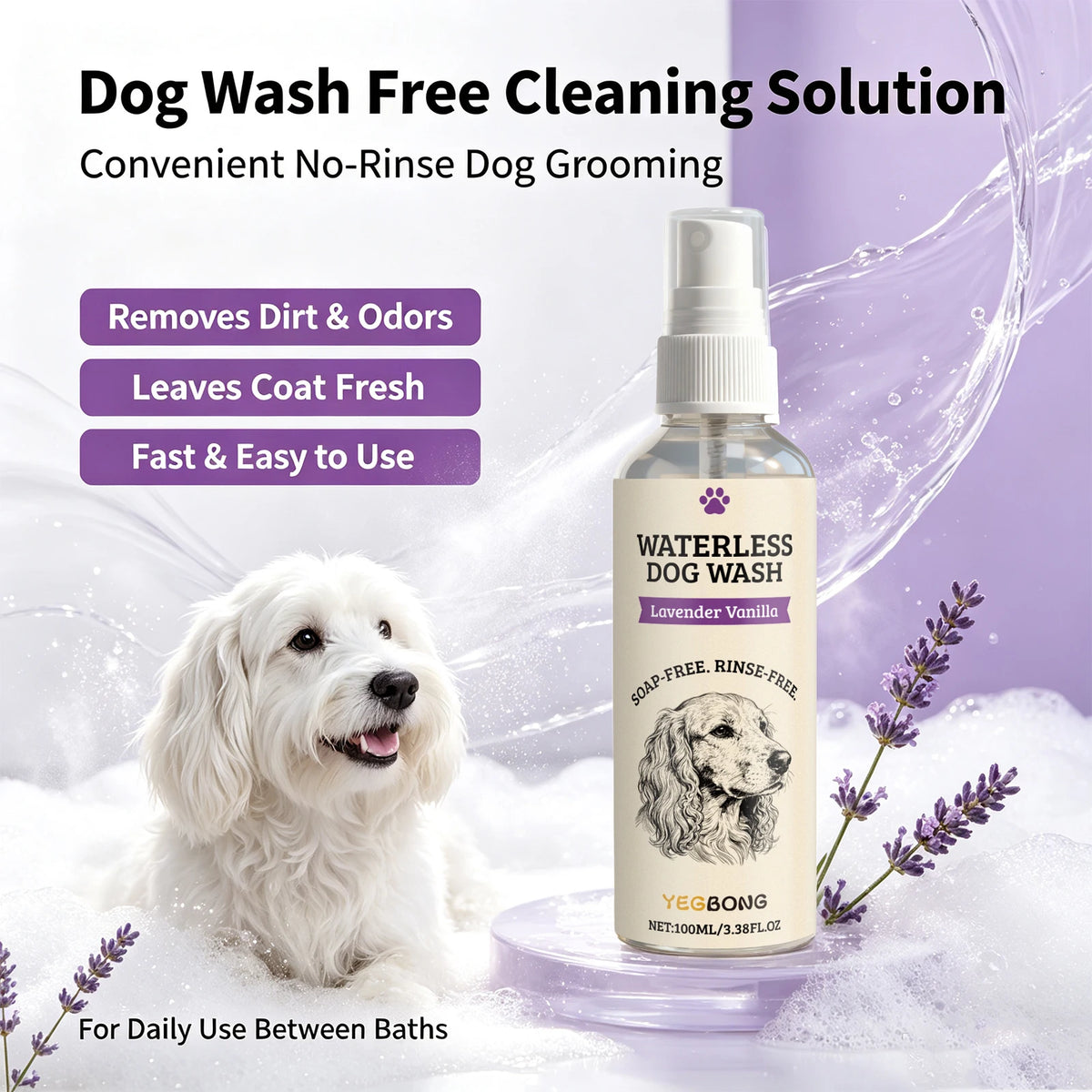 YEGBONG Waterless Dog Wash Spray, Lavender Vanilla, 100 ml