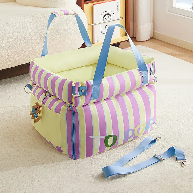 Pastel Pet Travel Bed with Carry Handles & Padded Sides