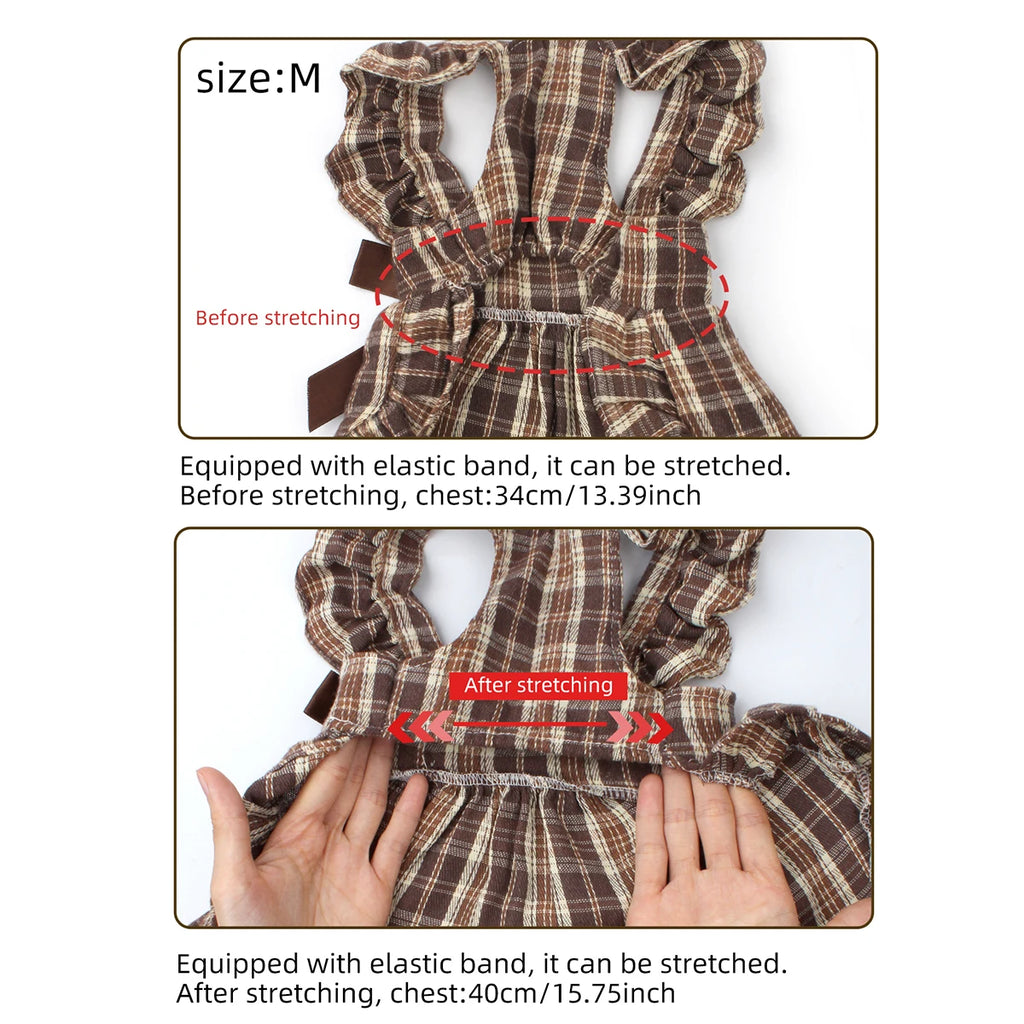 Brown Plaid Pet Pinafore Dress with Ruffle Trim