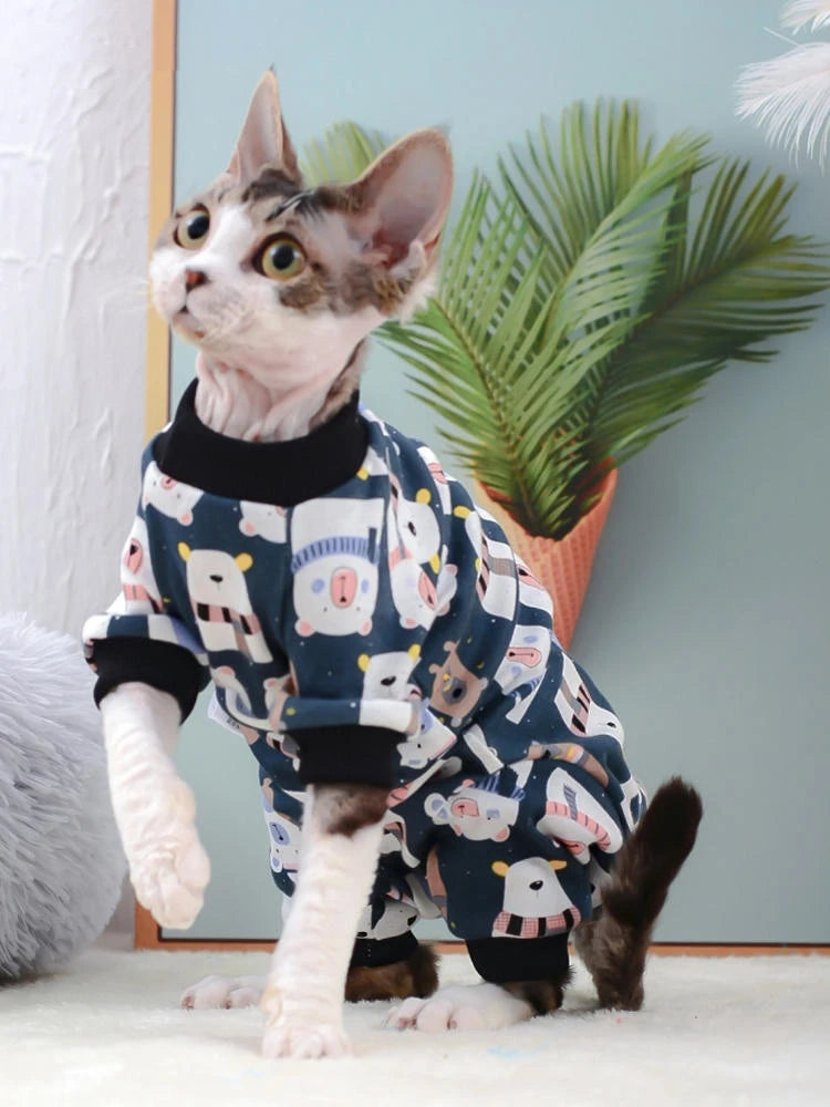 Cartoon-Print Cotton Cat Jumpsuit