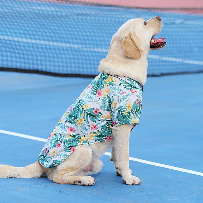 Tropical-Print Collared Dog Shirt