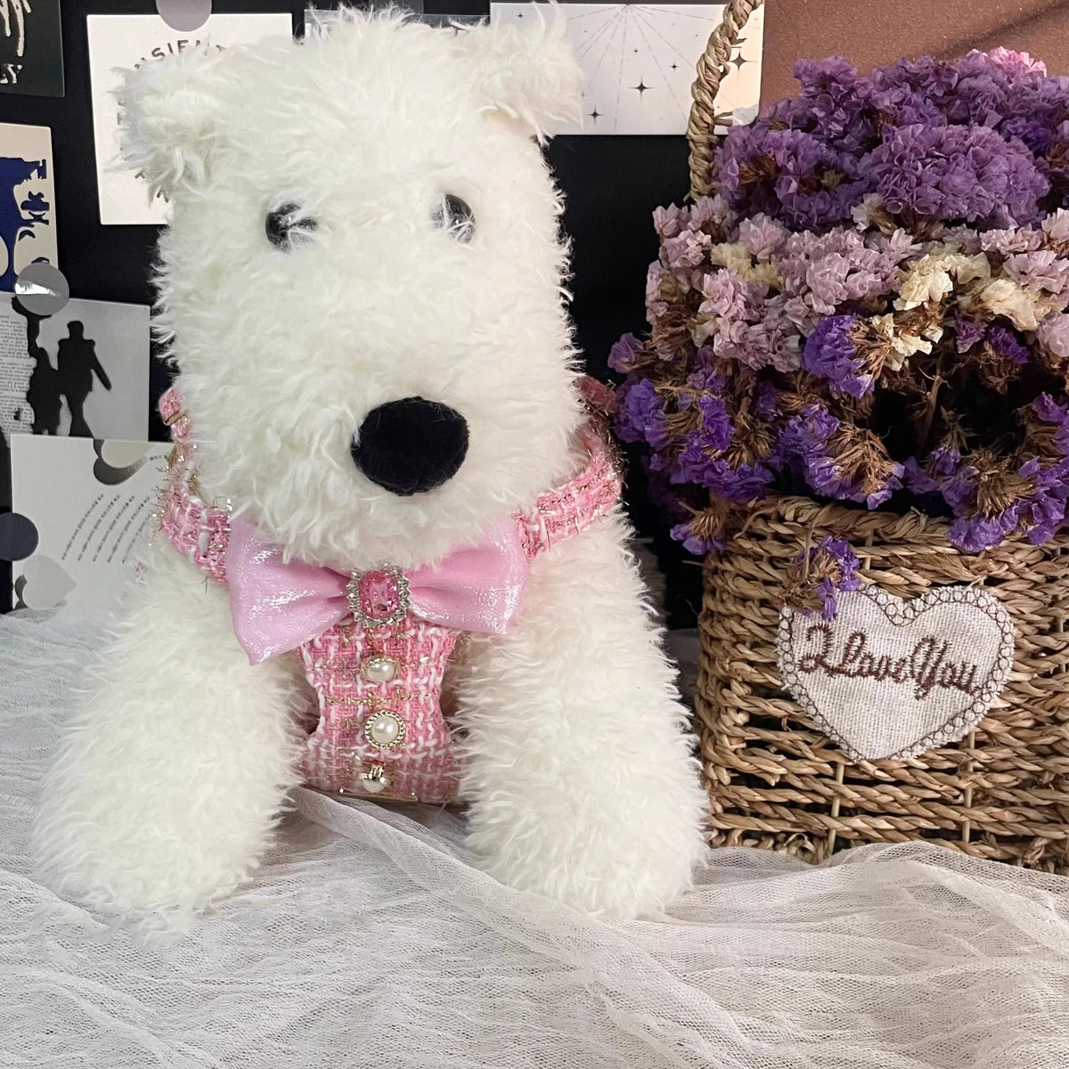 Tweed-Look Bow Pet Harness & Leash Set