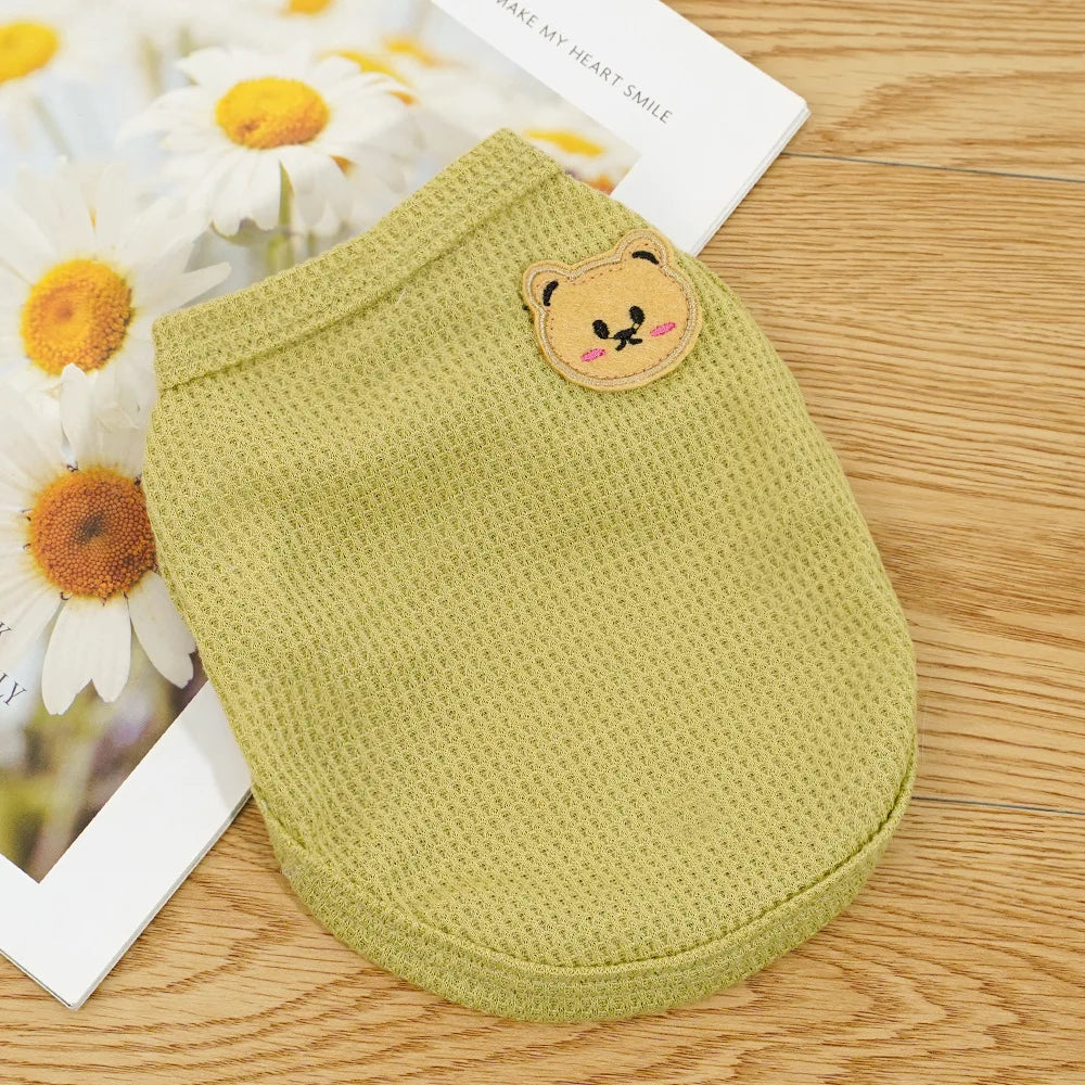 Waffle-Texture Bear-Patch Cat Vest