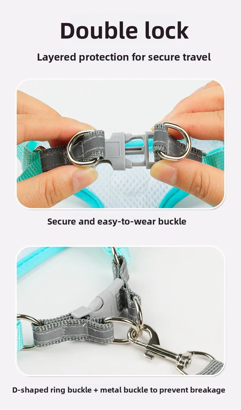Cartoon-Print Pet Vest Harness, Harness or Leash Option