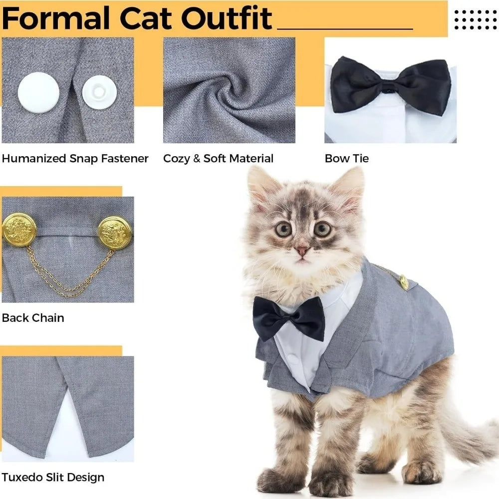 Bow-Tie Cat Tuxedo in Black or Grey