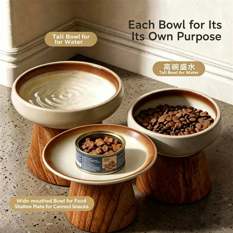 Ceramic Pet Bowl with Wooden Stand