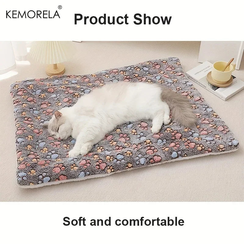Paw-Print Plush Sleeping Mat for Dogs & Cats