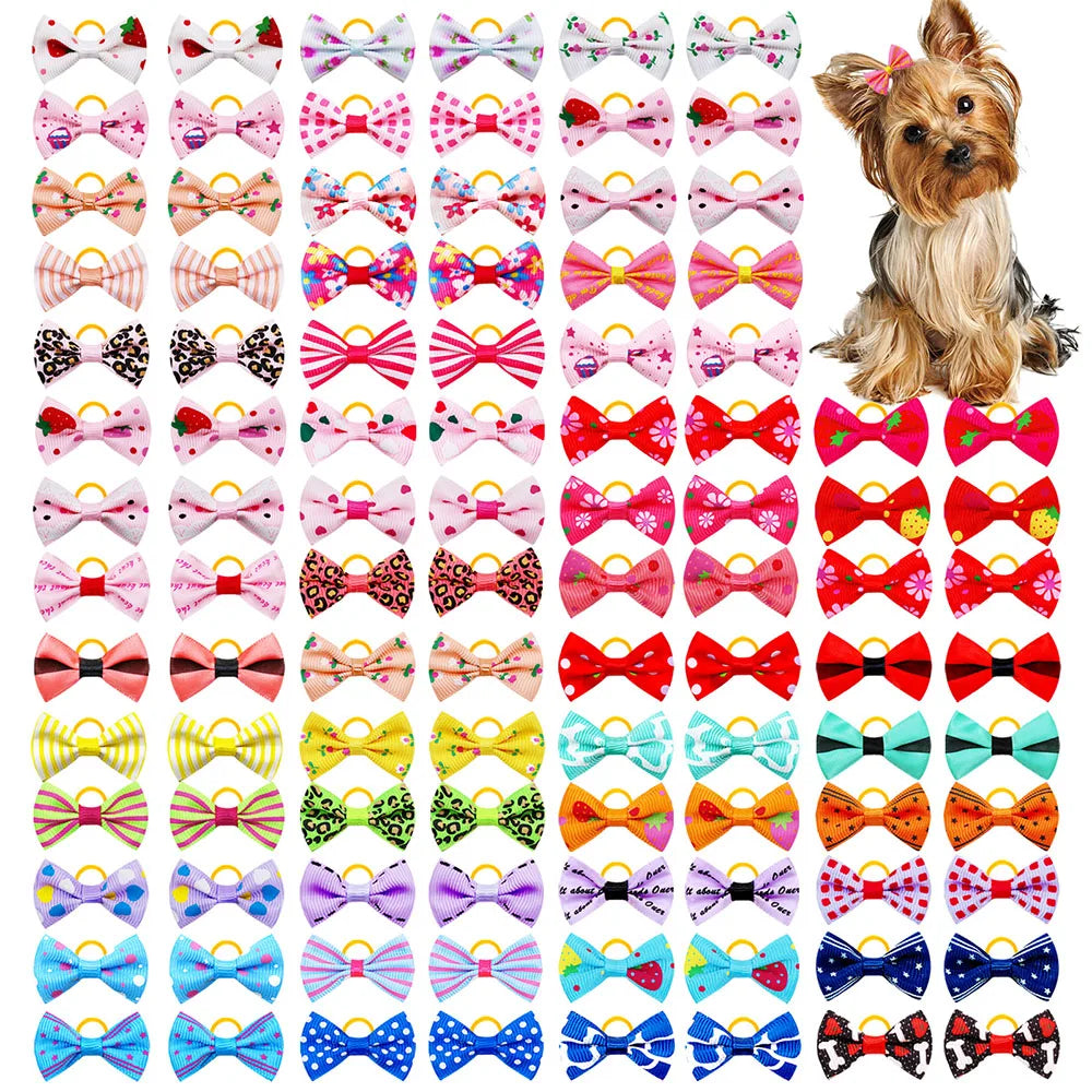 Mixed-Color Pet Hair Bows with Elastic Bands, 200 Pieces