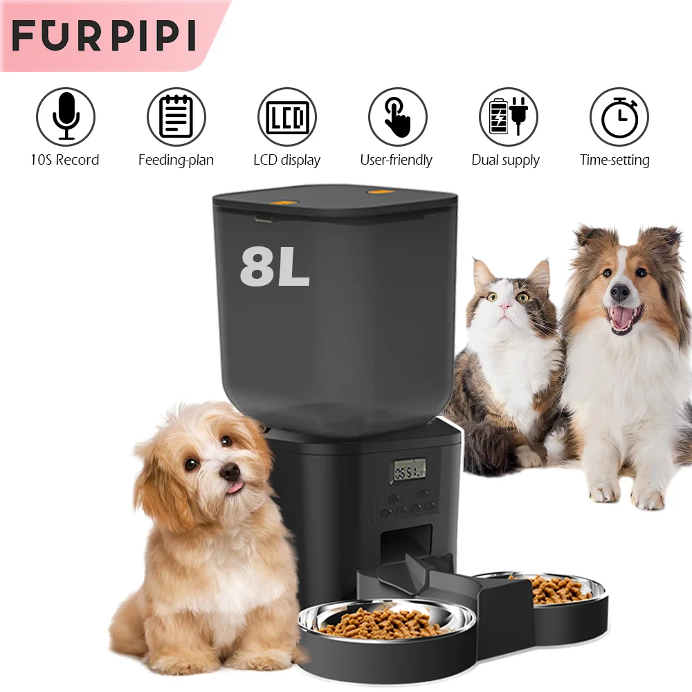 FURPIPI Automatic Pet Feeder with Button Controls, 4L or 8L