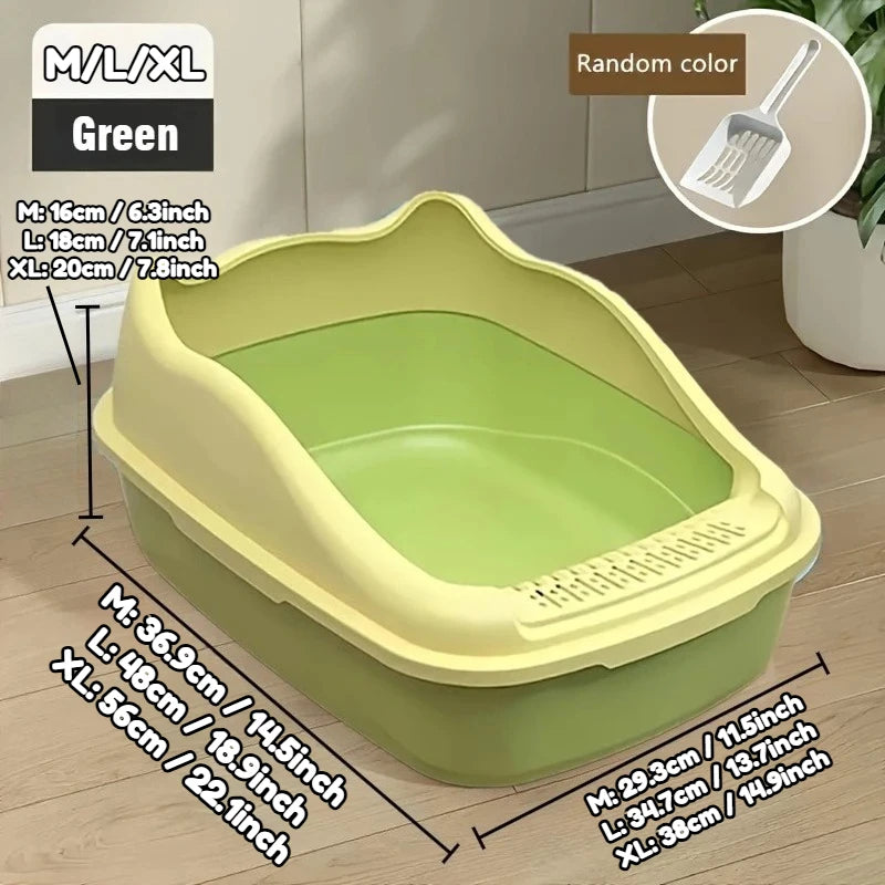 High-Sided Open-Top Cat Litter Box with Scoop