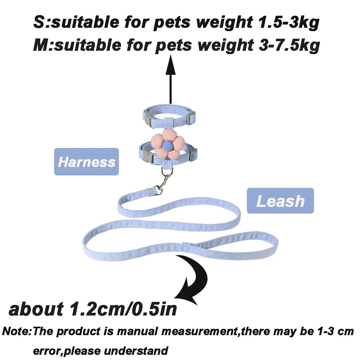 Flower-Detail Pet Harness & Matching Leash Set