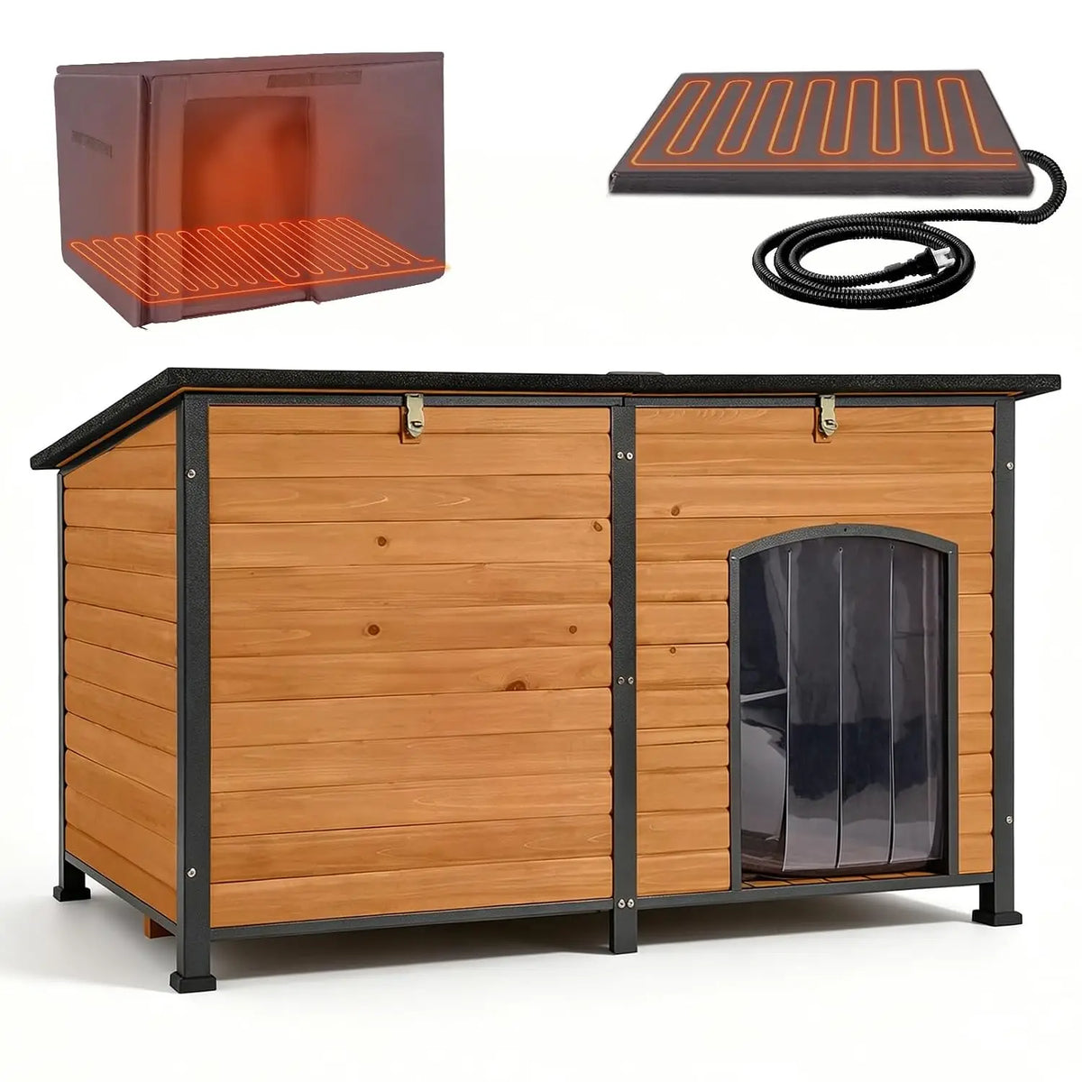 59-Inch Wooden Dog House with Insulation Liner, Brown