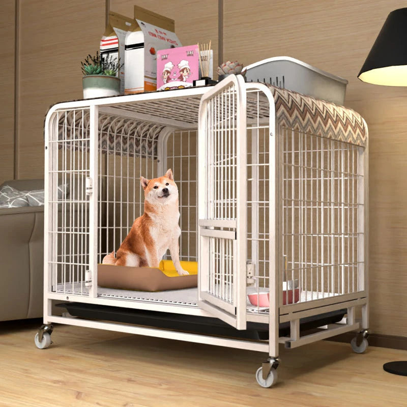 BOOTEELY Metal Dog Crate with Wheels & Opening Top, Black or White