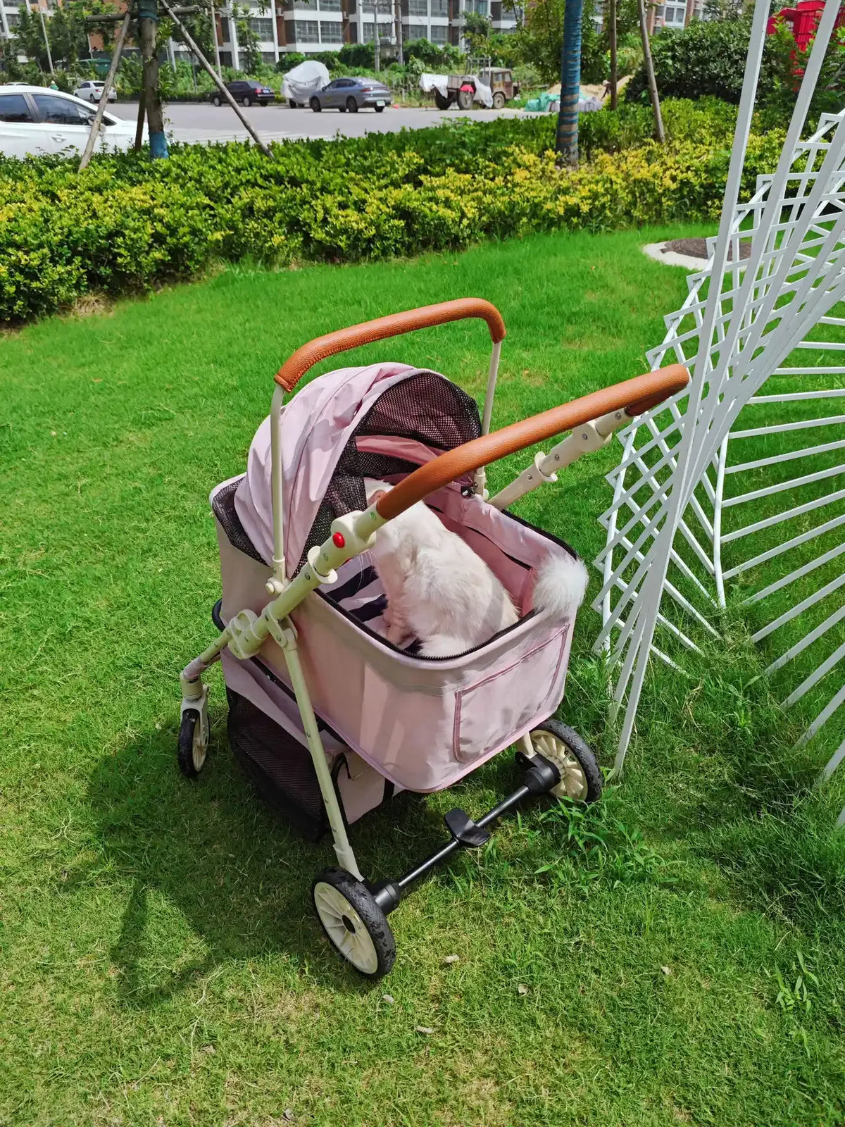 Folding Pet Stroller with Detachable Carrier & Lower Basket