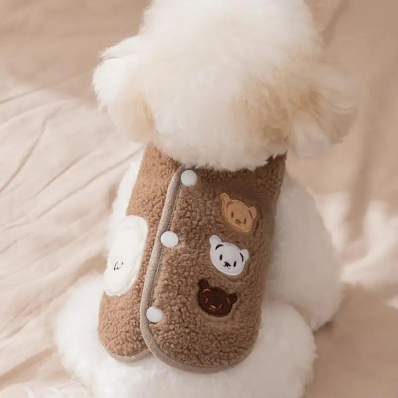 Teddy-Texture Pet Vest with Three Bear Details