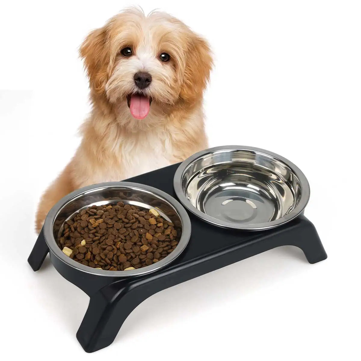 Elevated Double-Bowl Pet Feeder in Black or Gray