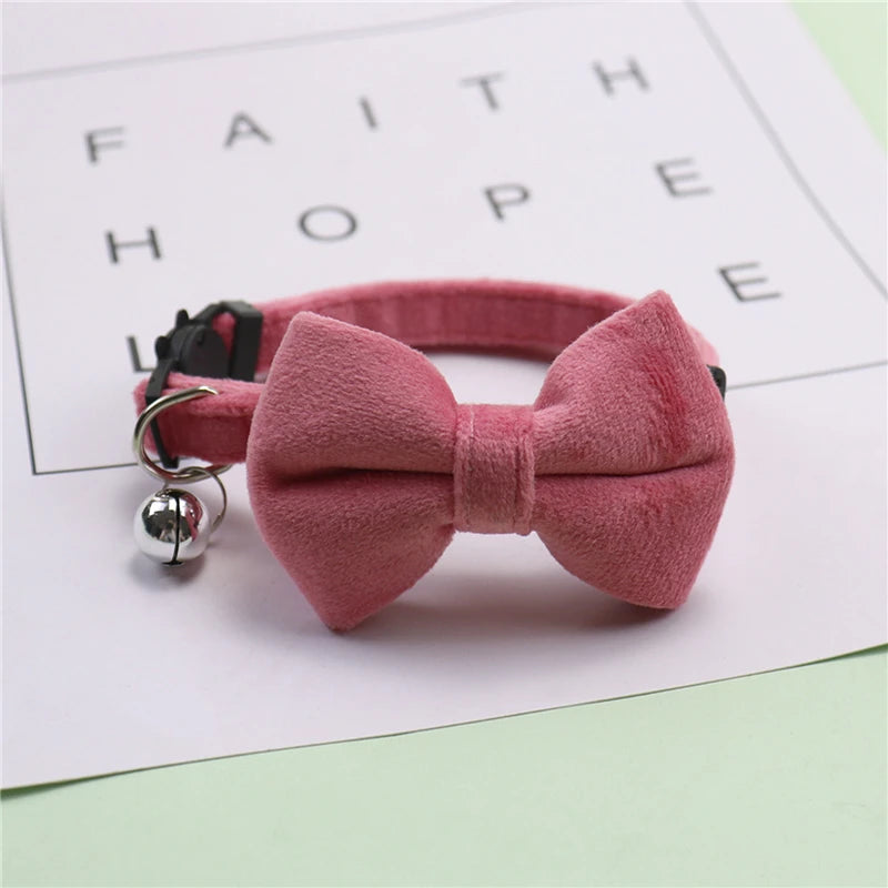 Velvet Bow-Tie Cat Collar with Bell