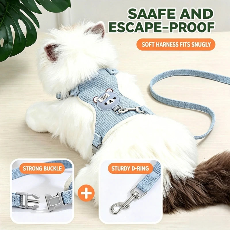 Textured Bear-Detail Pet Harness & Leash Set