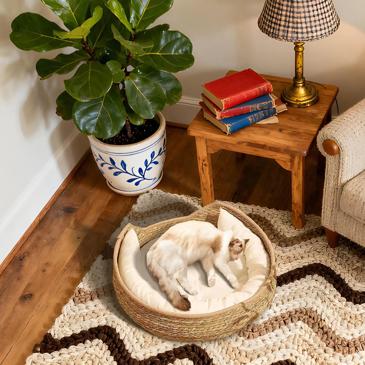Woven Cotton Rope Cat Bed with Pillow & Pad