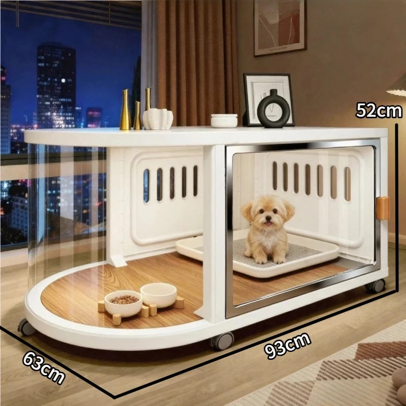 Curved-Panel Indoor Dog Kennel with Wheels, Cage Only