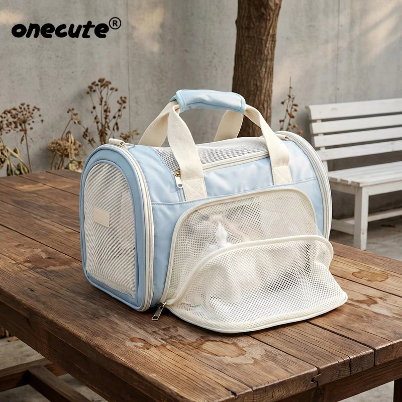 Blue Mesh Travel Carrier for Cats & Small Dogs
