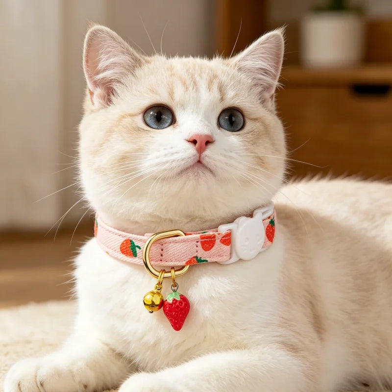 Floral Cotton Cat Collar with Bell & Flower Charm
