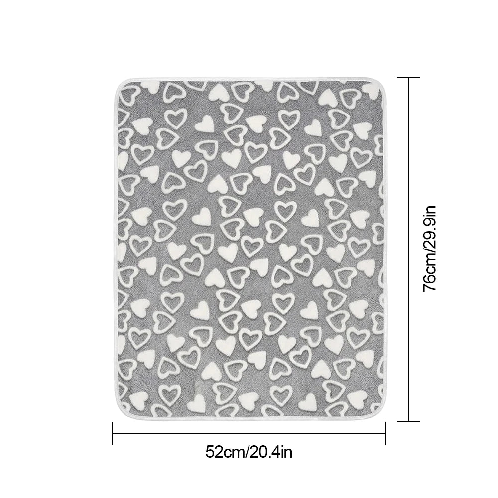 Gray Heart-Print Plush Blanket for Dogs & Cats
