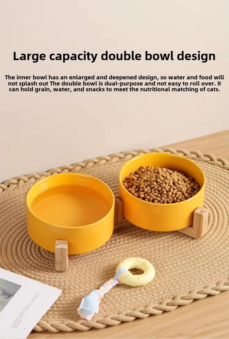 Ceramic Pet Bowl & Wooden Holder in Two Sizes