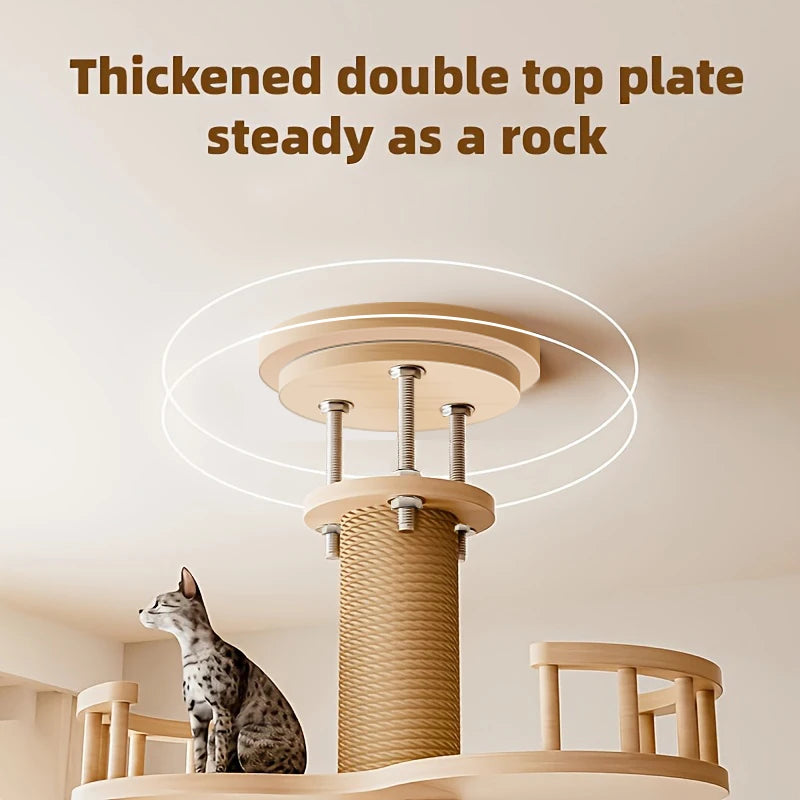 Floor-to-Ceiling Cat Tree with Clear Bowls & Hammock