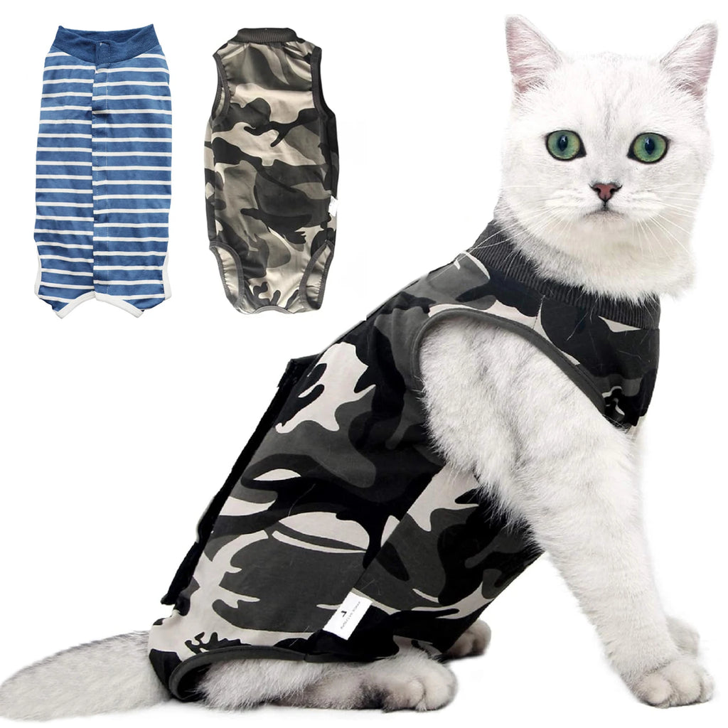 Camouflage & Blue Stripe Cat Recovery Suit