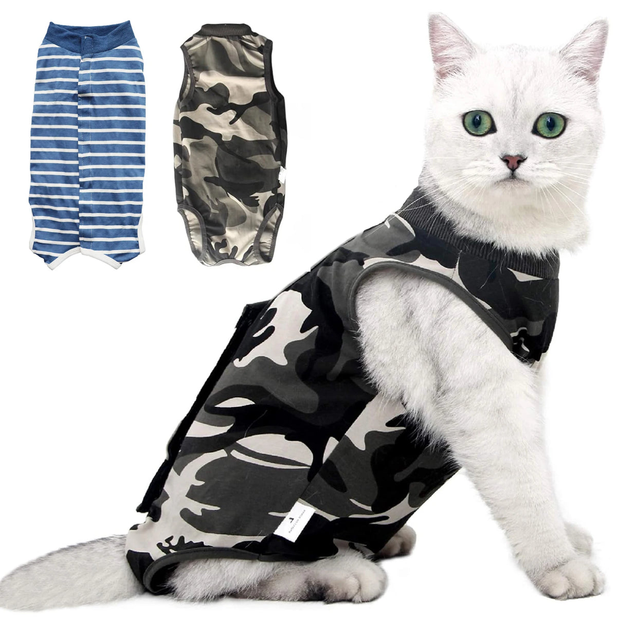 Camouflage & Blue Stripe Cat Recovery Suit