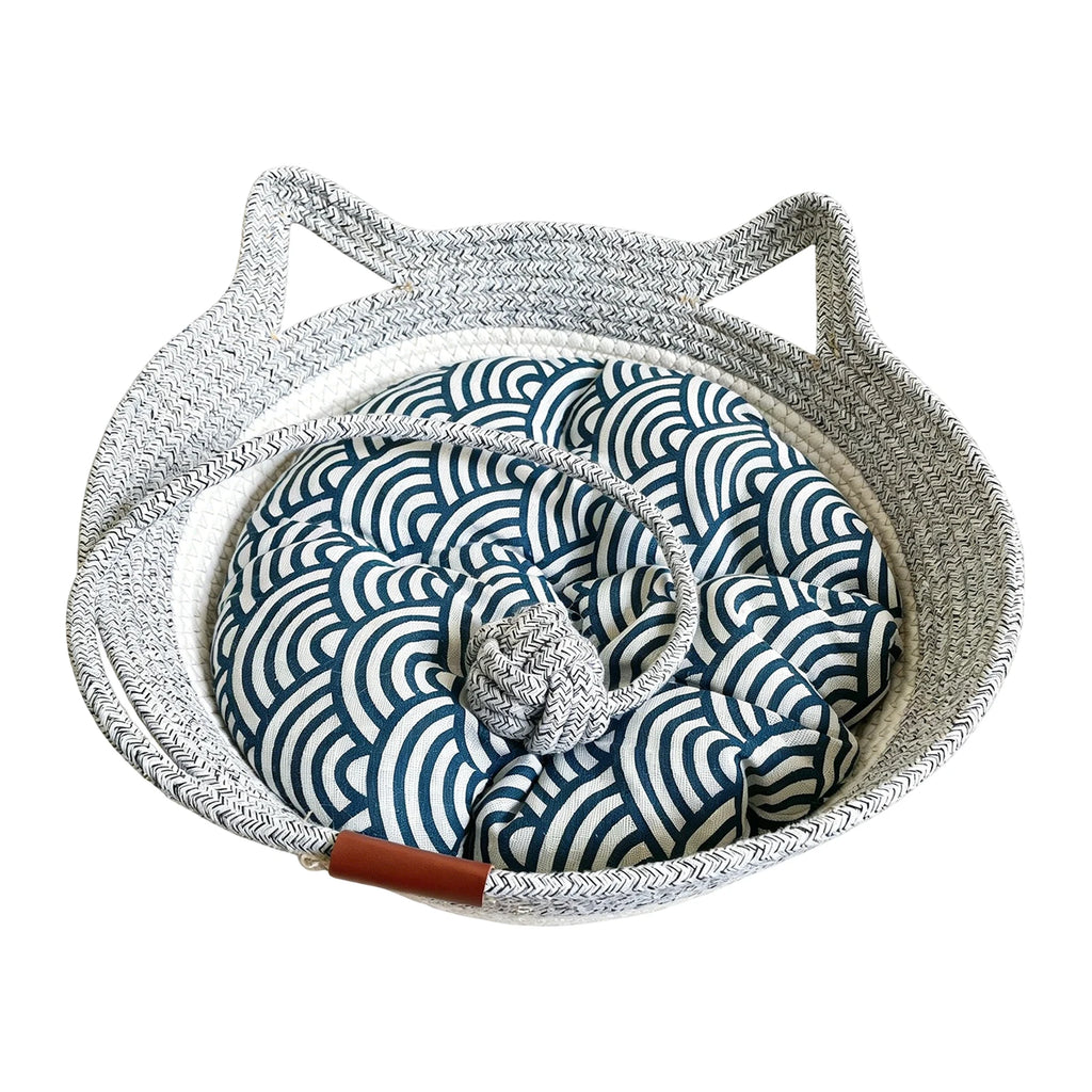 Cat-Ear Basket Bed with Removable Cushion