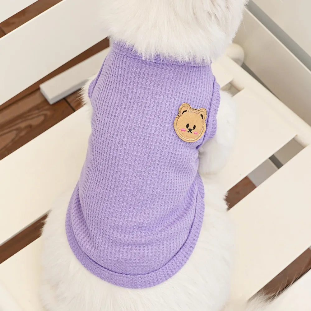 Waffle-Texture Bear-Patch Cat Vest