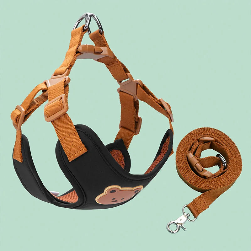 Bear-Patch Pet Harness & Matching Leash Set