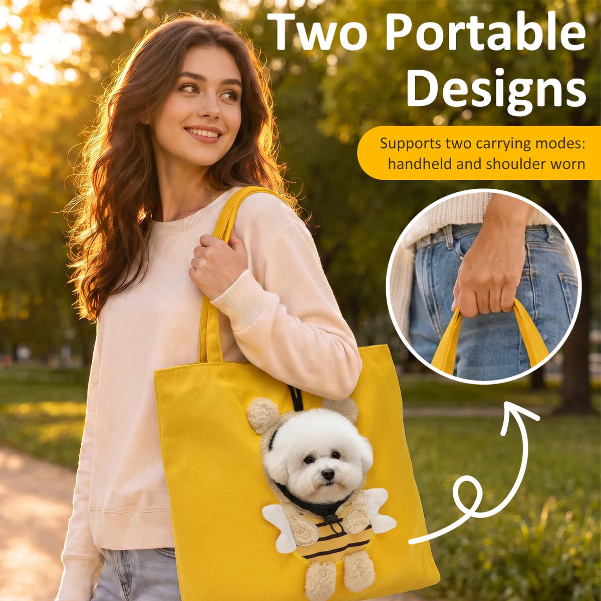 Canvas Pet Carrier Tote with Animal-Detail Face Opening