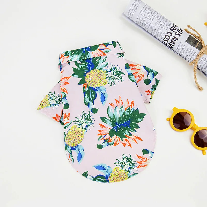 Tropical-Print Collared Dog Shirt