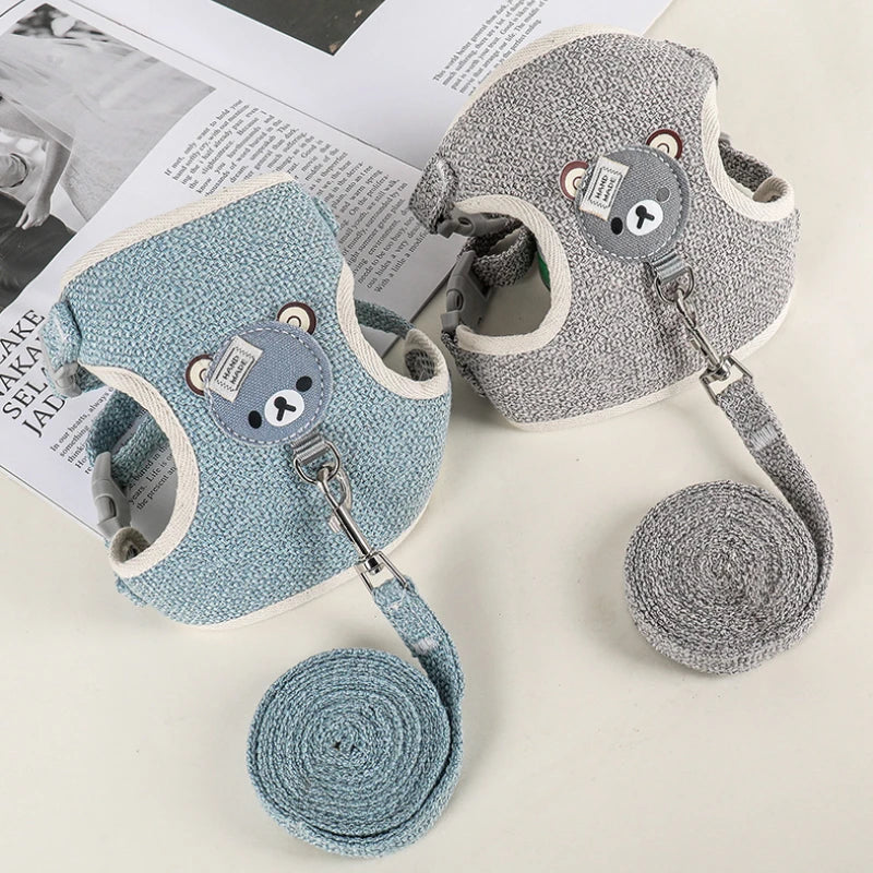 Textured Bear-Detail Pet Harness & Leash Set
