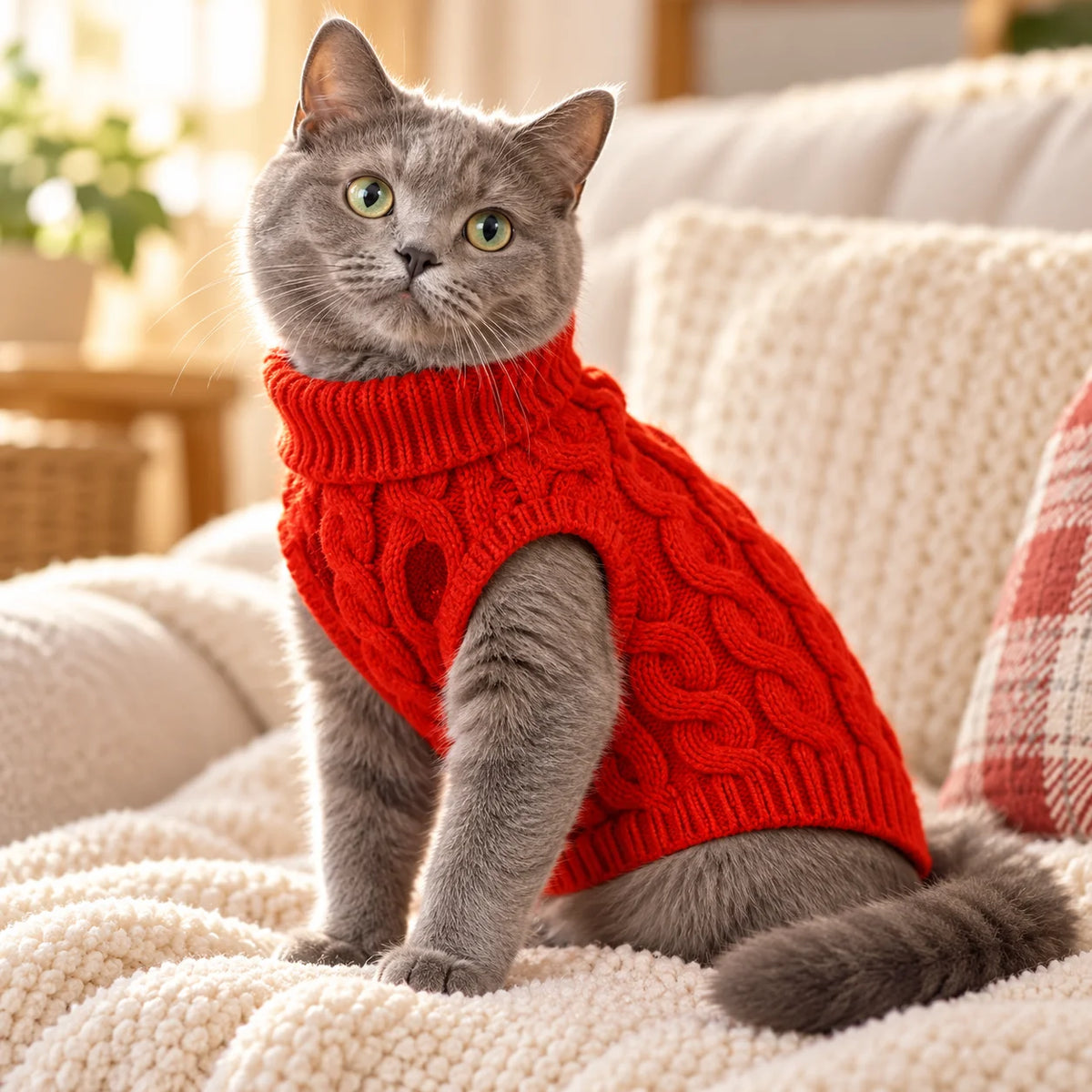 Cable-Knit Pet Sweater with Foldover Turtleneck