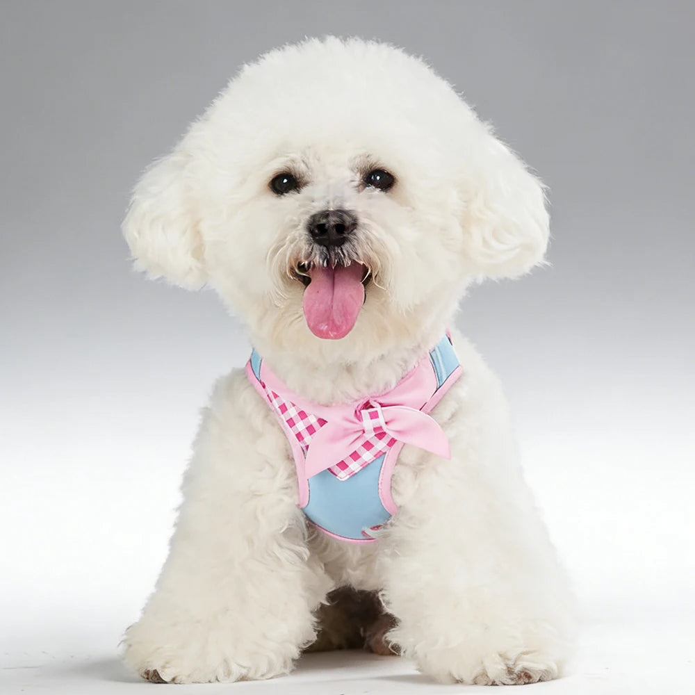Bow-Detail Pet Vest Harness with Gingham Accent