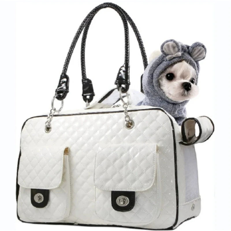 Quilted Pet Carrier Handbag with Braided Handles