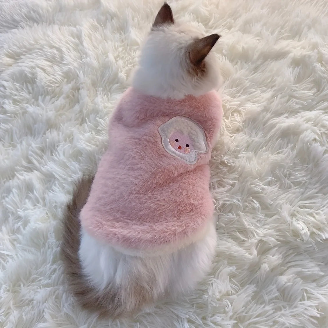 Fluffy Sheep-Patch Cat Vest