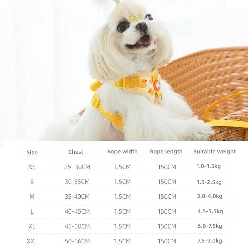 Yellow Duck-Print Pet Harness with Plush Duck Detail