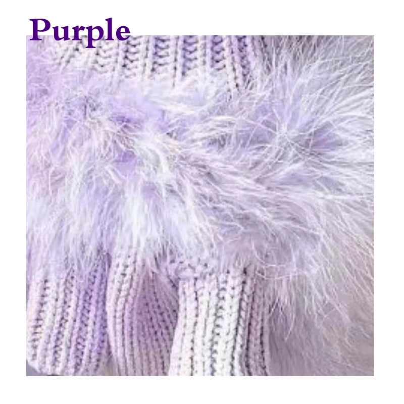 Feather-Trim Pet Sweater & Separate Pearl-Look Glasses Option