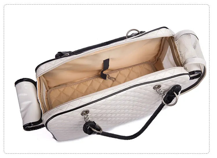 Quilted Pet Carrier Handbag with Braided Handles