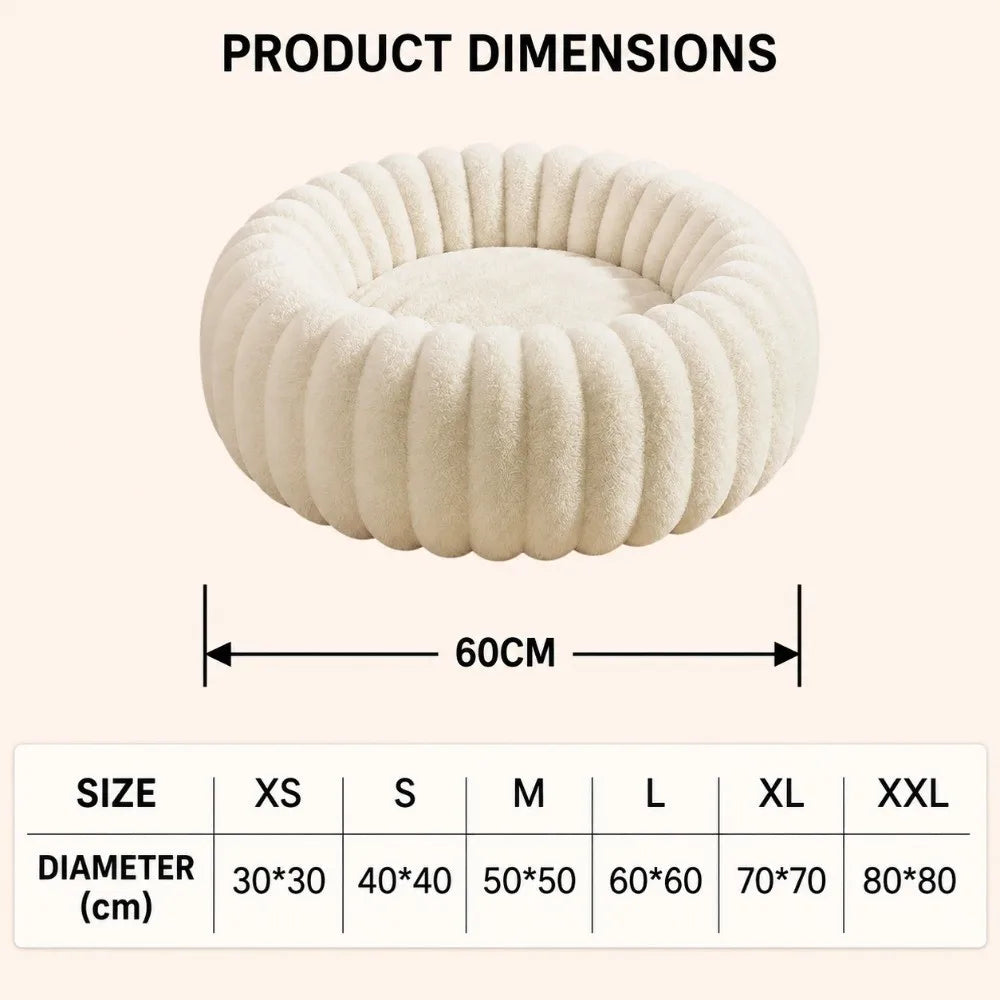 Pumpkin-Ribbed Plush Round Pet Bed