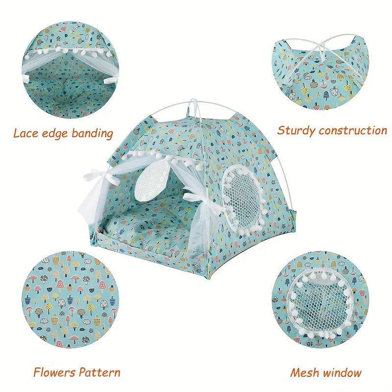 Floral Canopy Tent Bed for Cats & Small Dogs